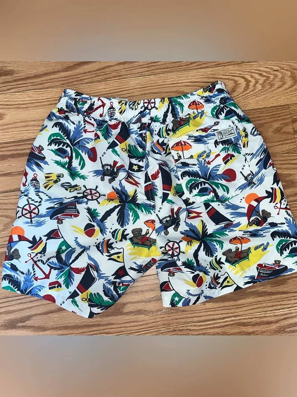 POLO RALPH LAUREN 5.75’ Inch Traveller swim trunks nautical Bearwaiian Print S